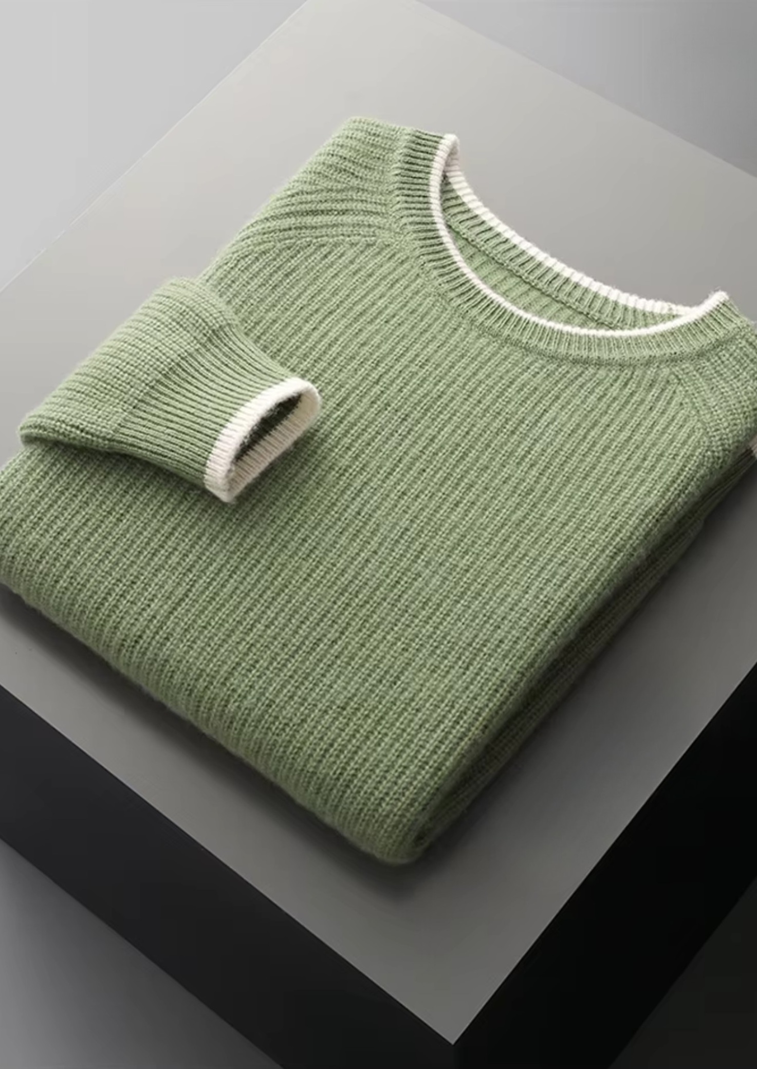 Pure Extra-Fine Merino Wool Two Tone Crewneck