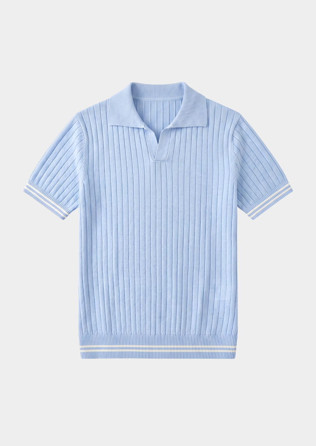 Pierre Light Blue Ribbed Buttonless Polo