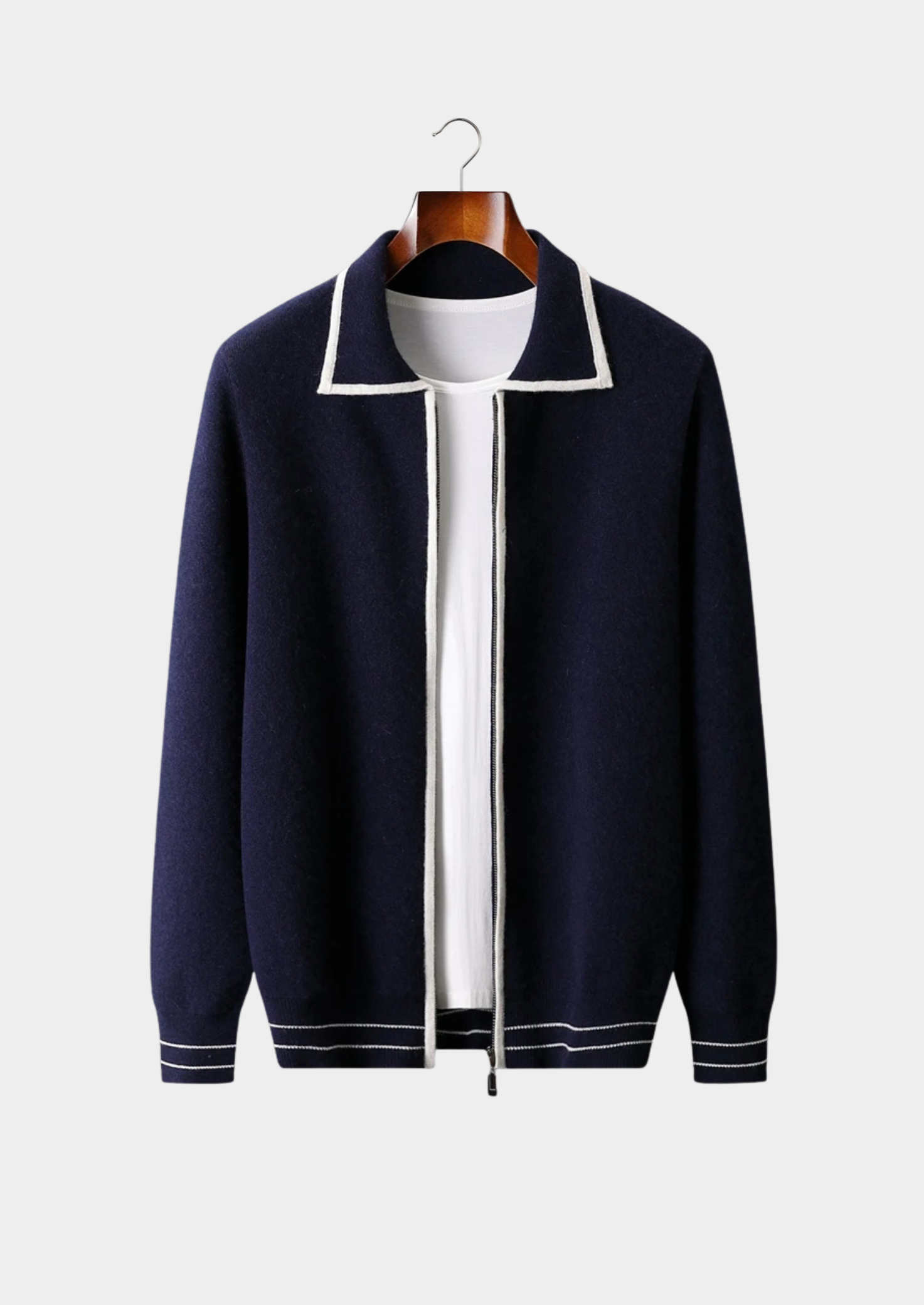 Pure Extra-Fine Merino Wool Two-Tone Polo Cardigan