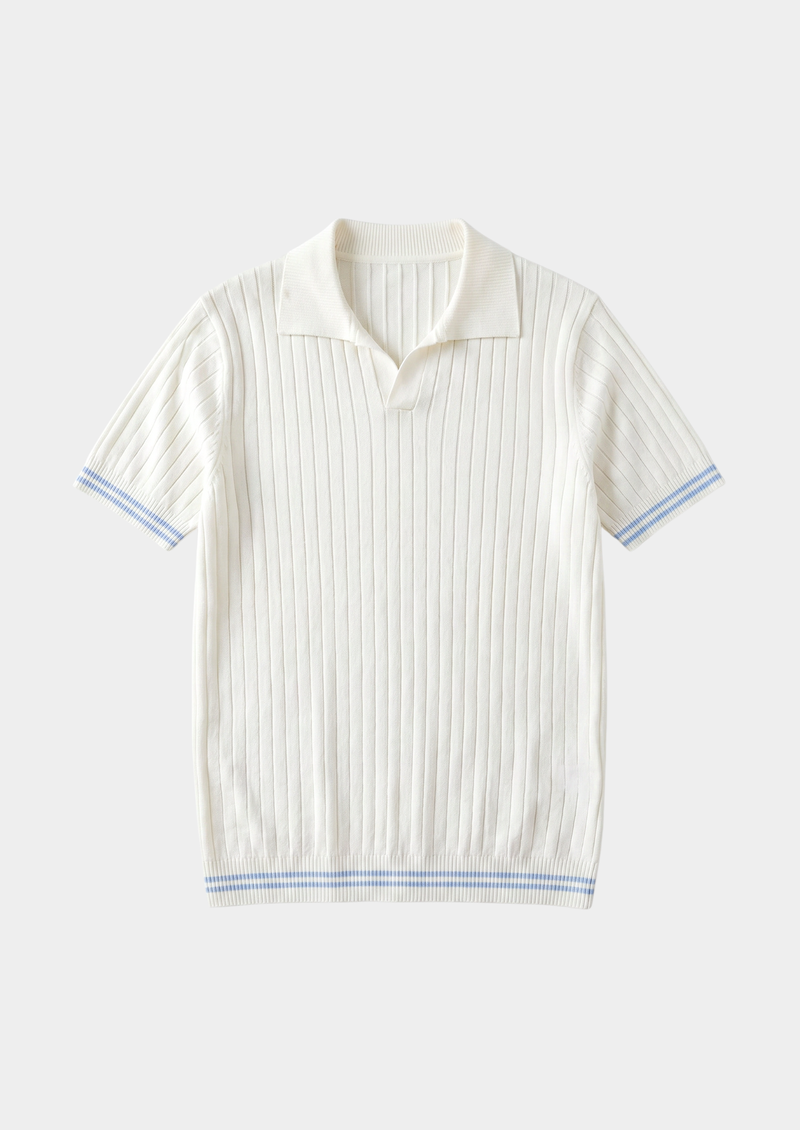 Pierre Ivory Ribbed Buttonless Polo