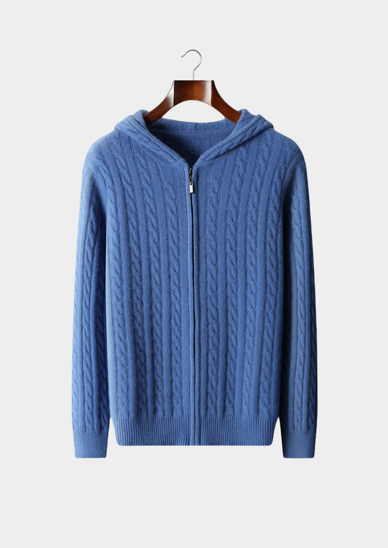 PREMIUM CASHMERE CABLE KNIT ZIPPER HOODIE