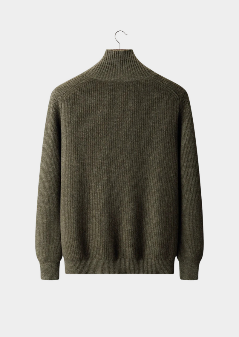 PREMIUM CASHMERE RIBBED HIGH COLLAR CARDIGAN