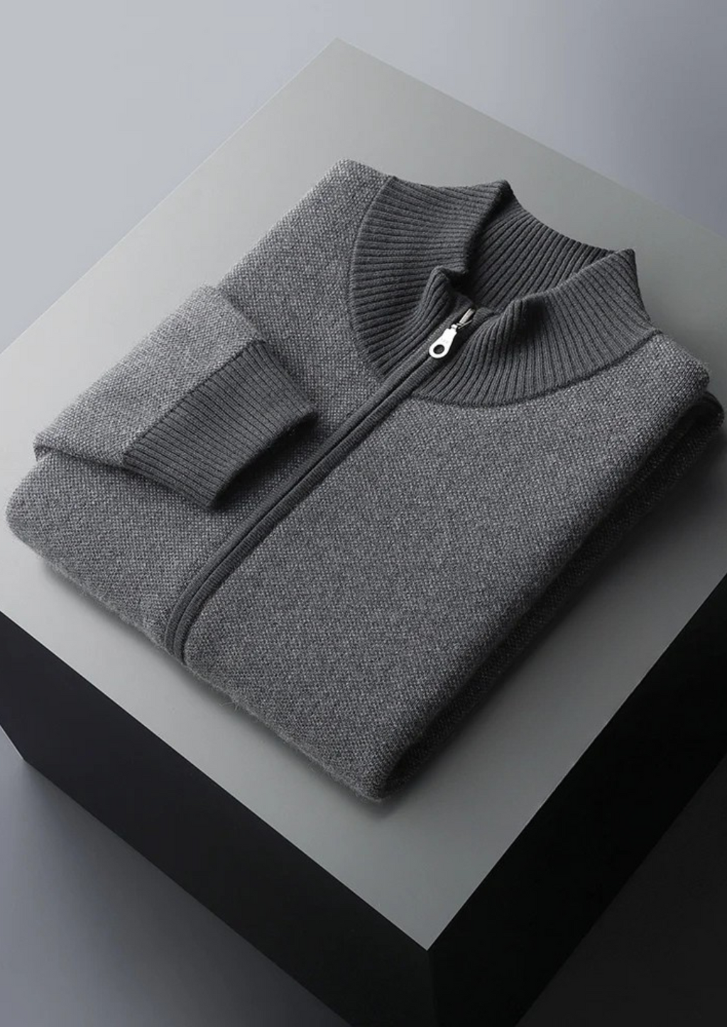 Premium Cashmere Jacquard Zip Cardigan