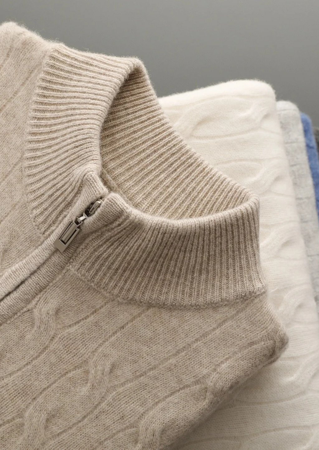 Pure Extra-Fine Merino Wool Cable Half Zip