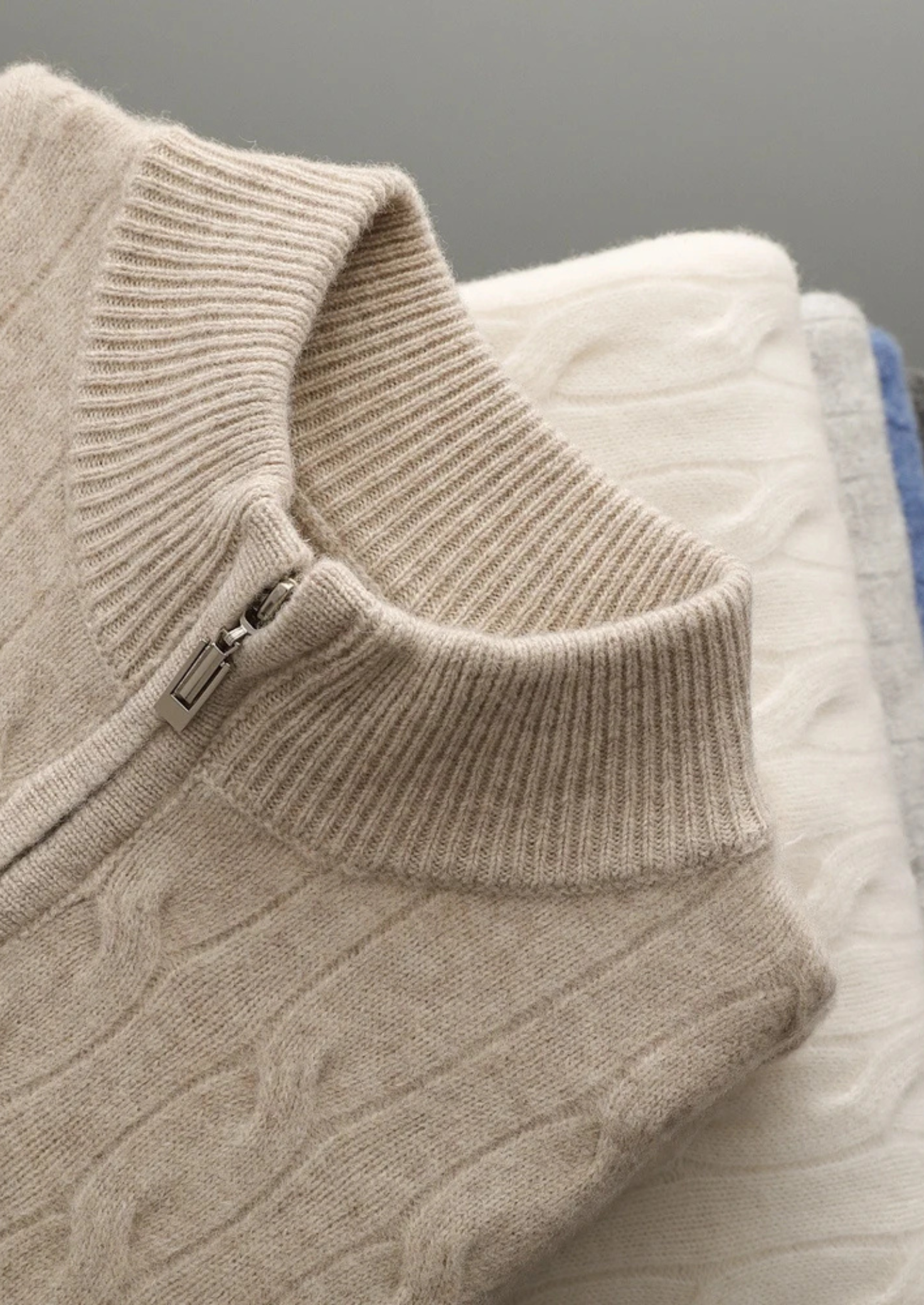Pure Extra-Fine Merino Wool Cable Half Zip
