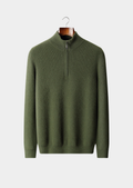 Pure Cashmere Olive Ribbed Half Zip