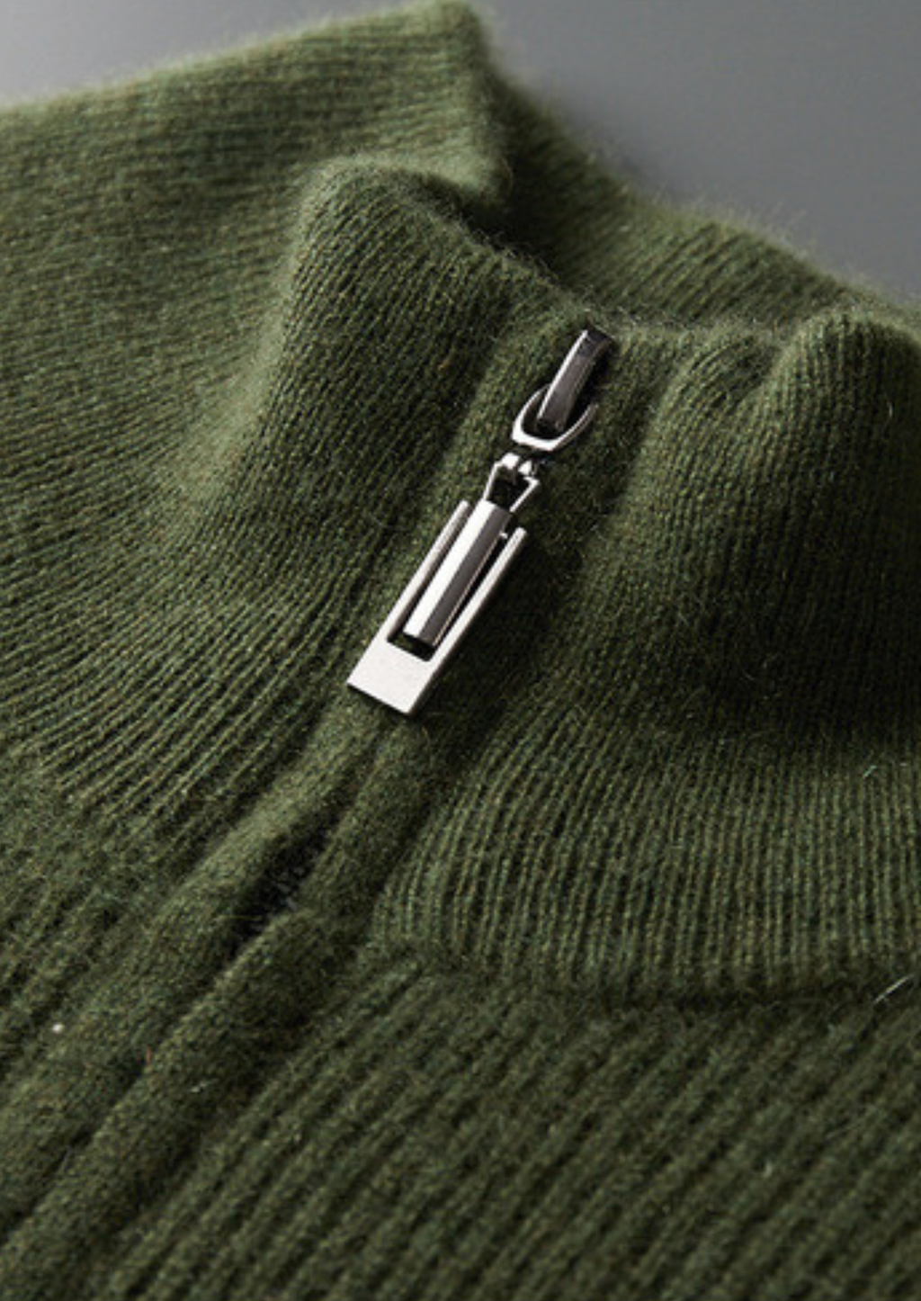 Pure Cashmere Olive Ribbed Half Zip