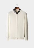Pure Extra-Fine Merino Wool Two Tone Zip Cardigan