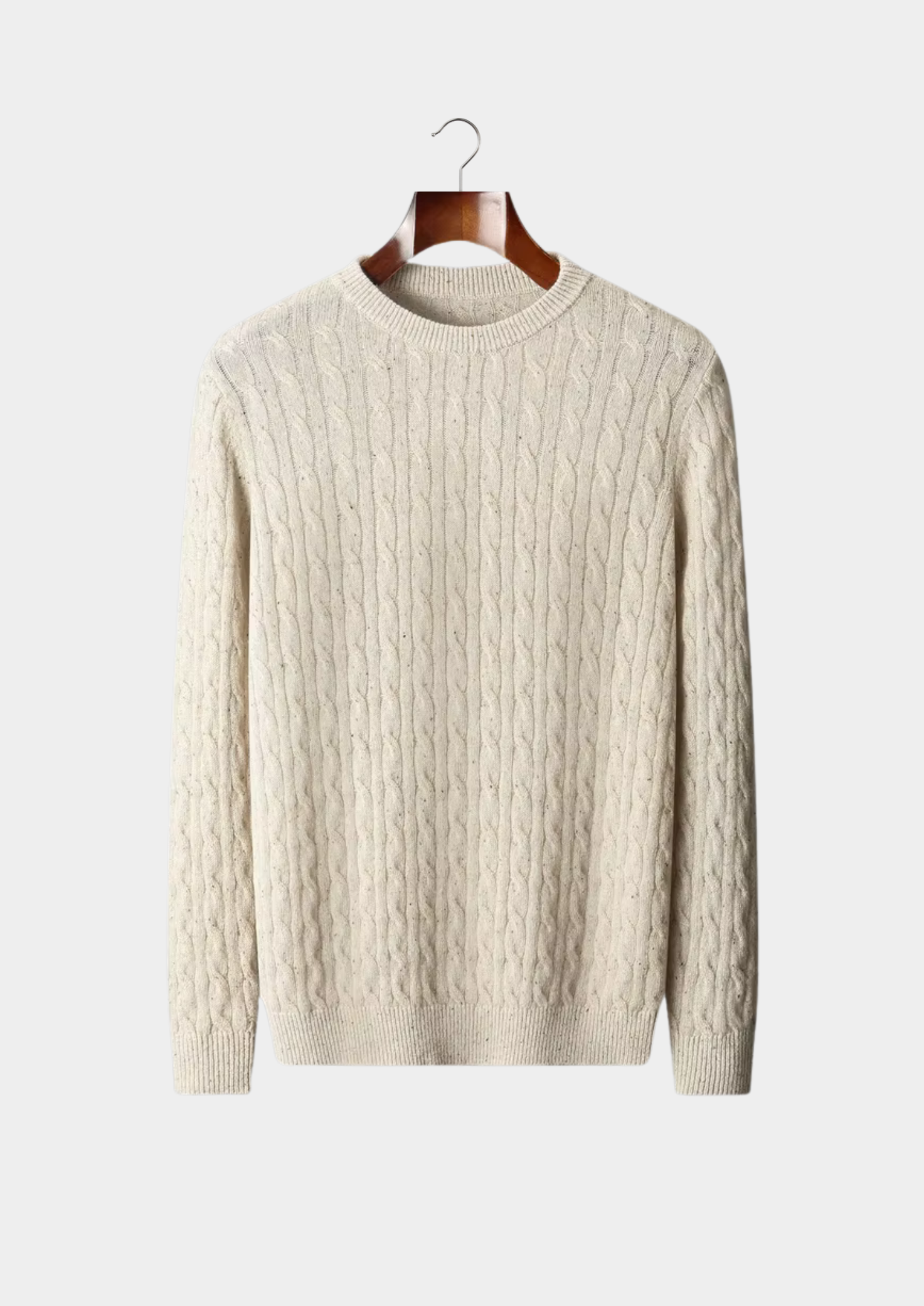 Pure Extra-Fine Merino Wool Nepped Cable Crewneck