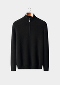 Pure Cashmere Black Ribbed Half Zip