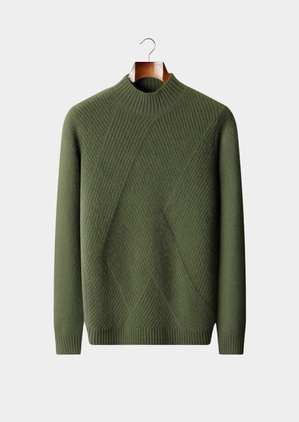 Pure Cashmere Olive Patterned Mockneck