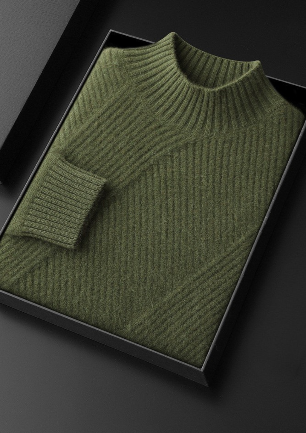 Pure Cashmere Olive Patterned Mockneck