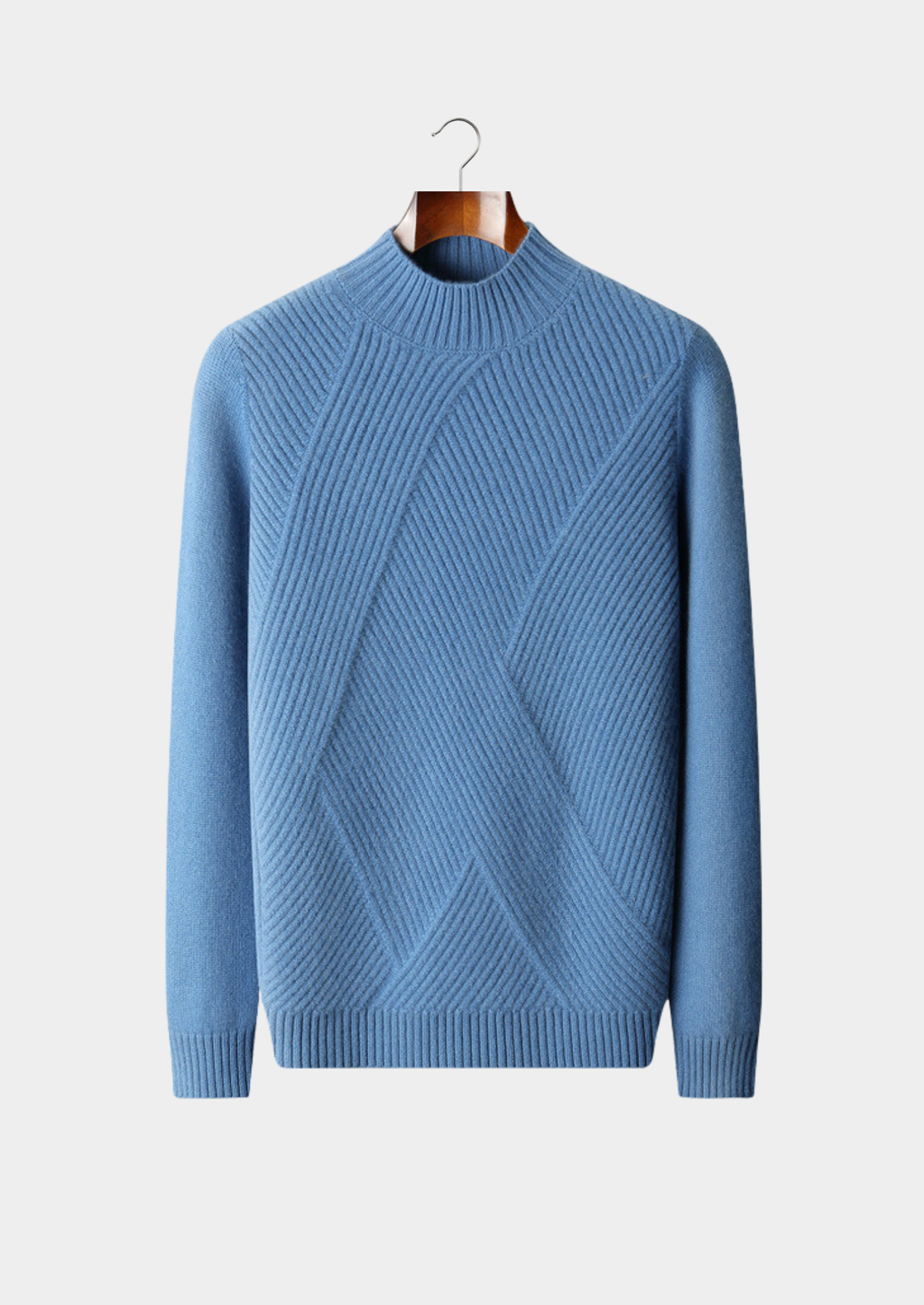 Pure Cashmere Sky Blue Patterned Mockneck