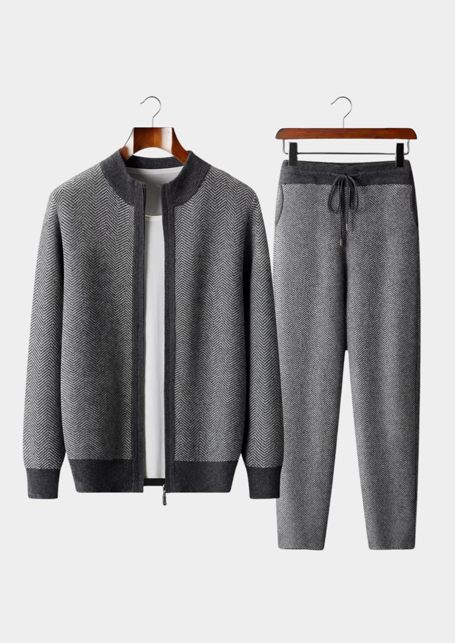 Pure Extra-Fine Merino Wool Gray Herringbone Set