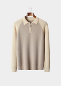 Pure Extra-Fine Merino Wool Two Tone Zipper Sweater Polo