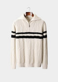 Pure Extra-Fine Merino Wool Striped Half-Zip Sweater