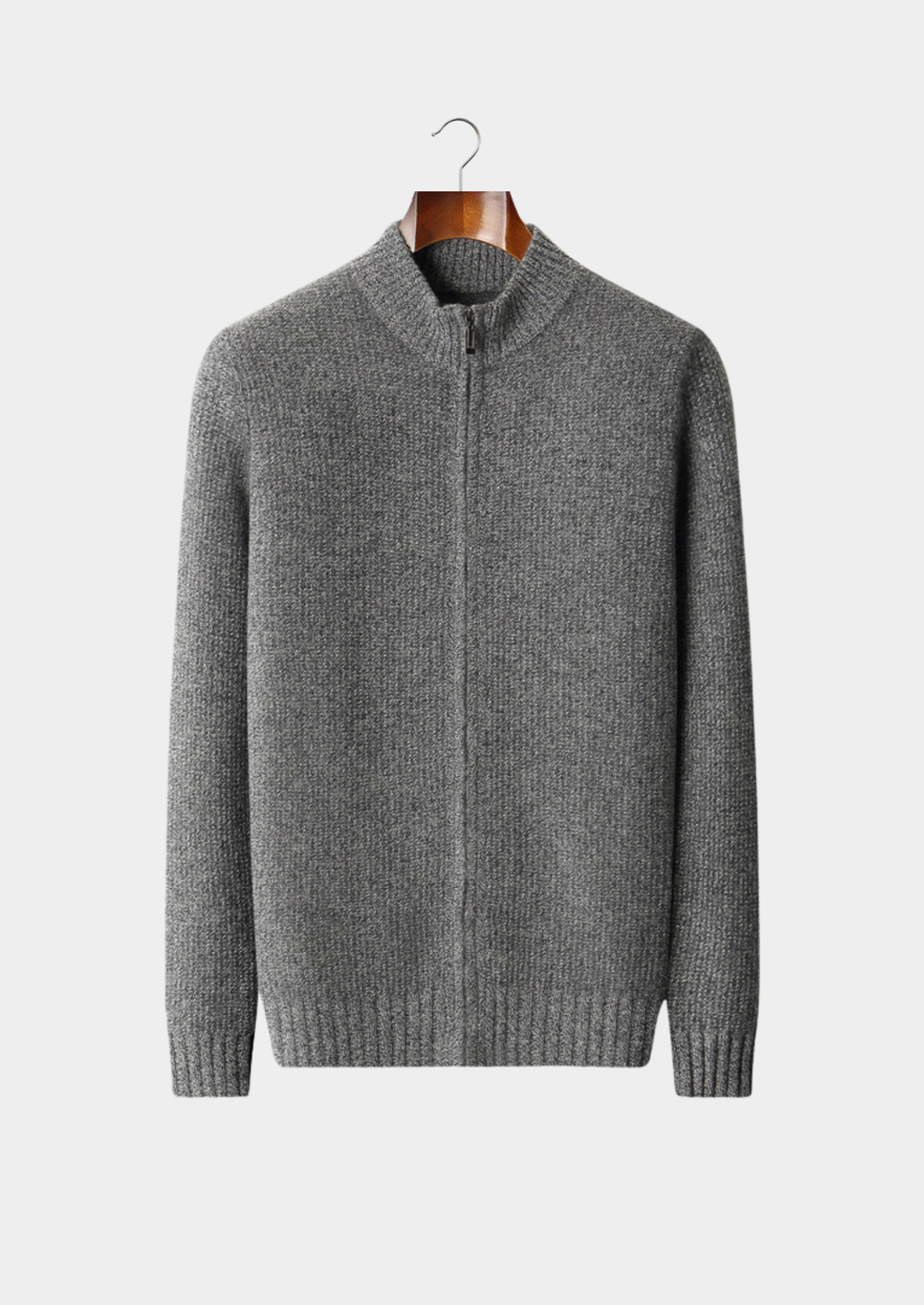 Pure Cashmere Gray Ribbed Zip Cardigan
