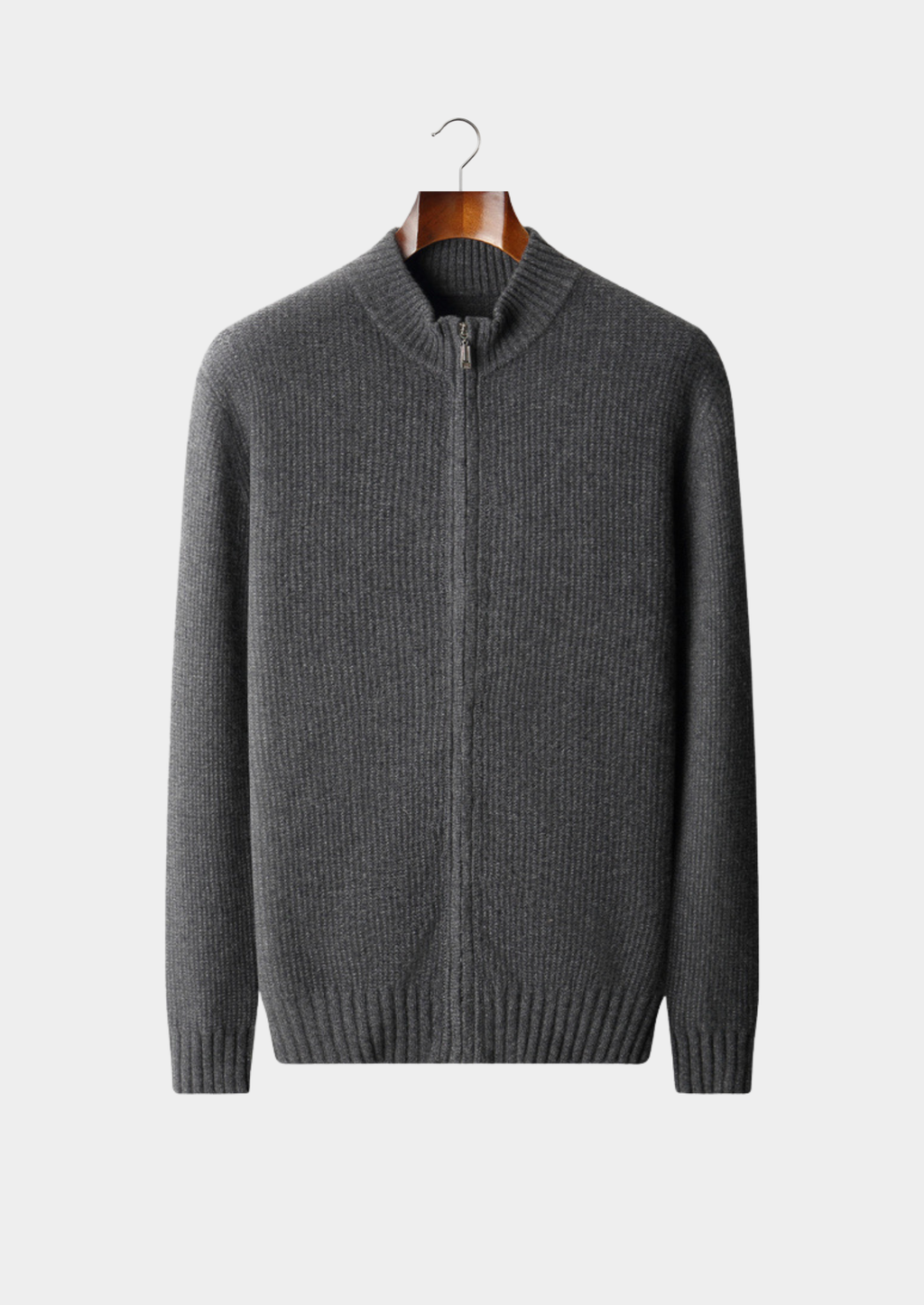 Pure Cashmere Dark Gray Ribbed Zip Cardigan