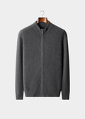 Pure Cashmere Dark Gray Ribbed Zip Cardigan