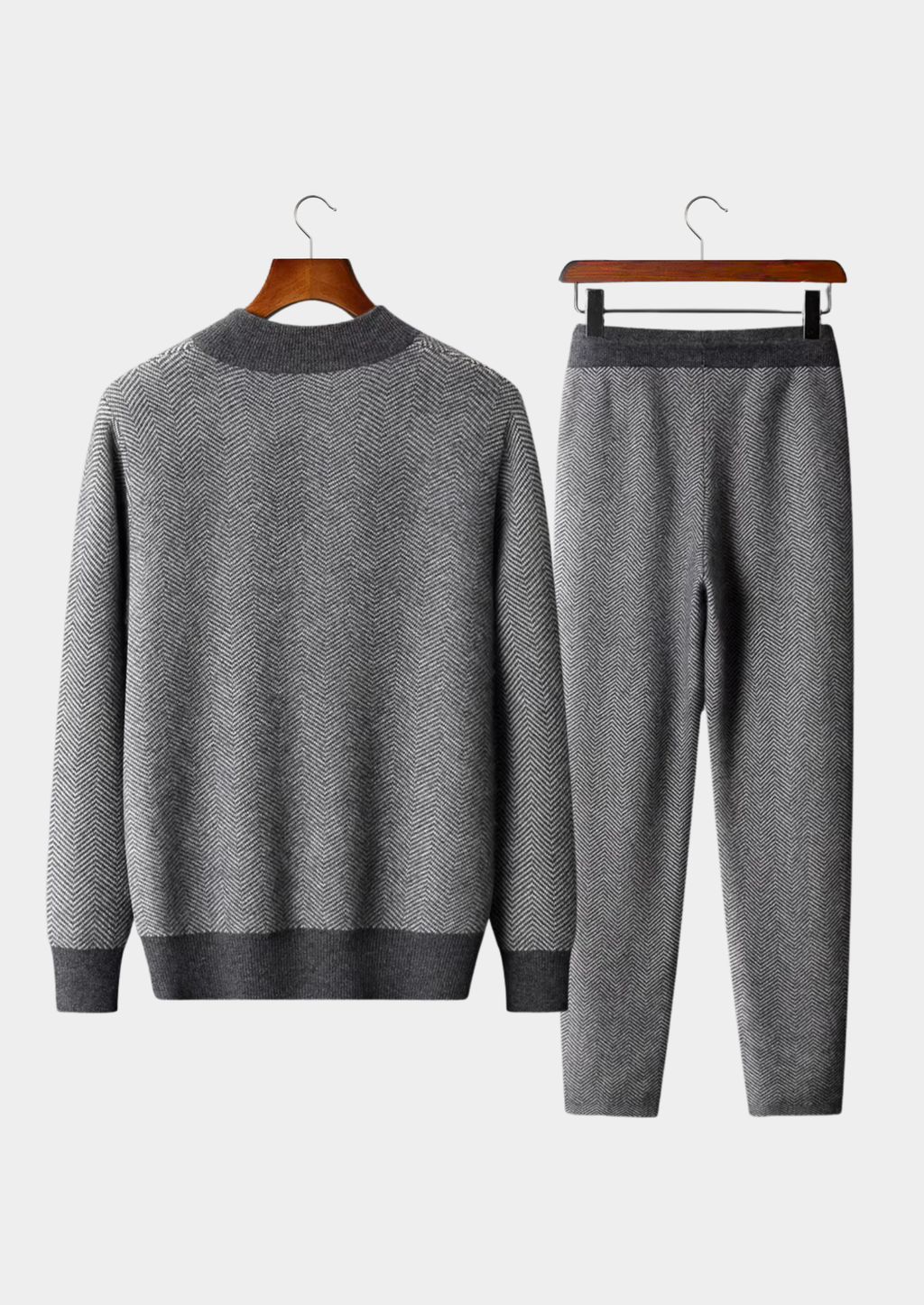 Pure Extra-Fine Merino Wool Gray Herringbone Set