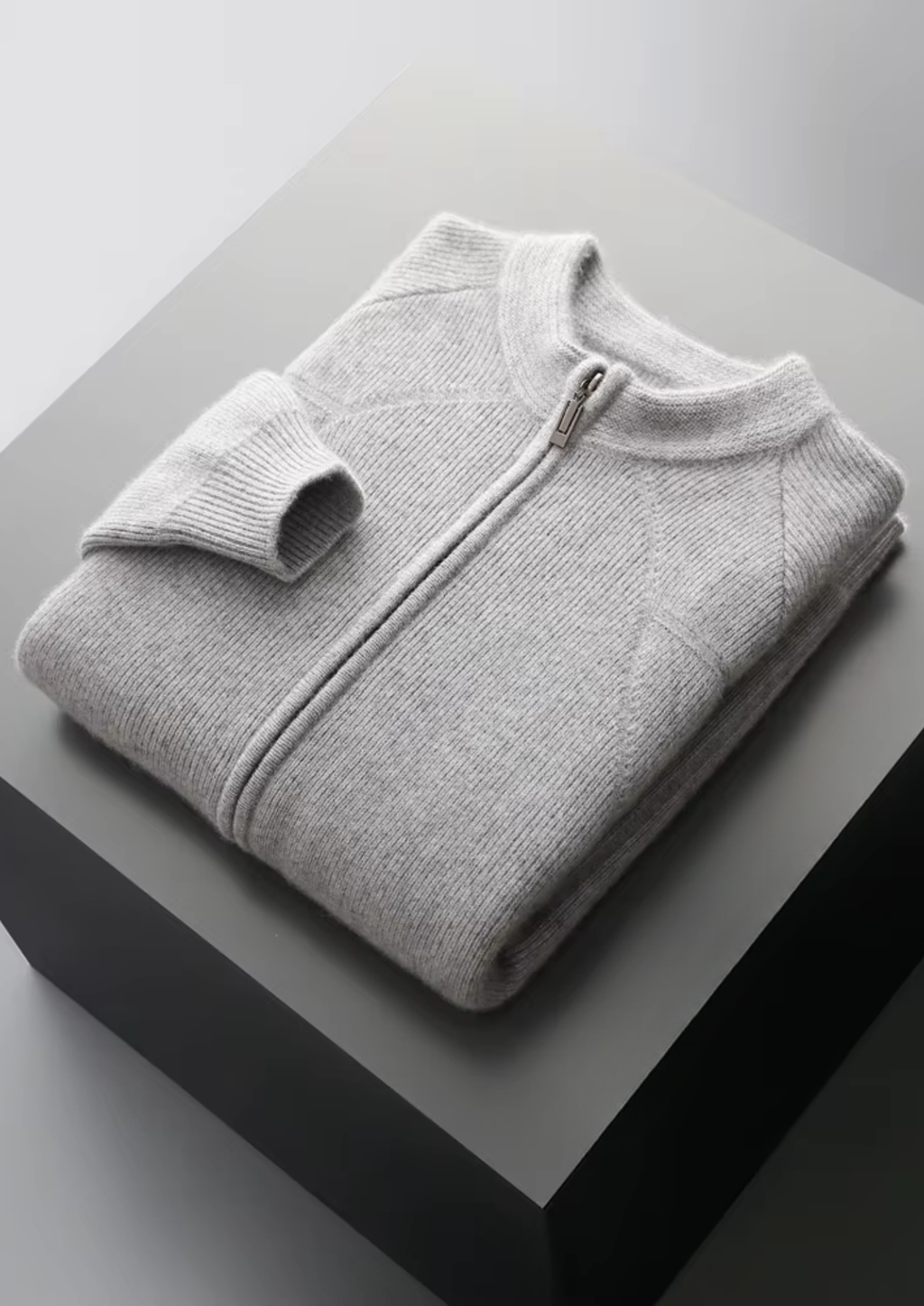 Pure Extra-Fine Merino Wool Ribbed Zip Cardigan