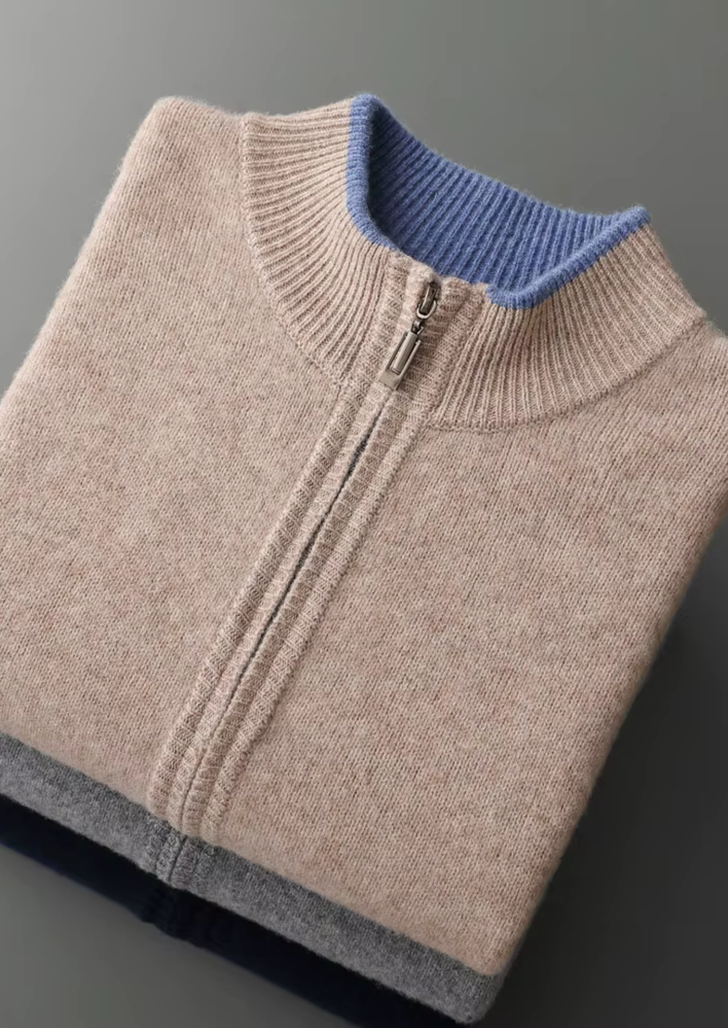 Pure Extra-Fine Merino Wool Two-Tone Zip Cardigan