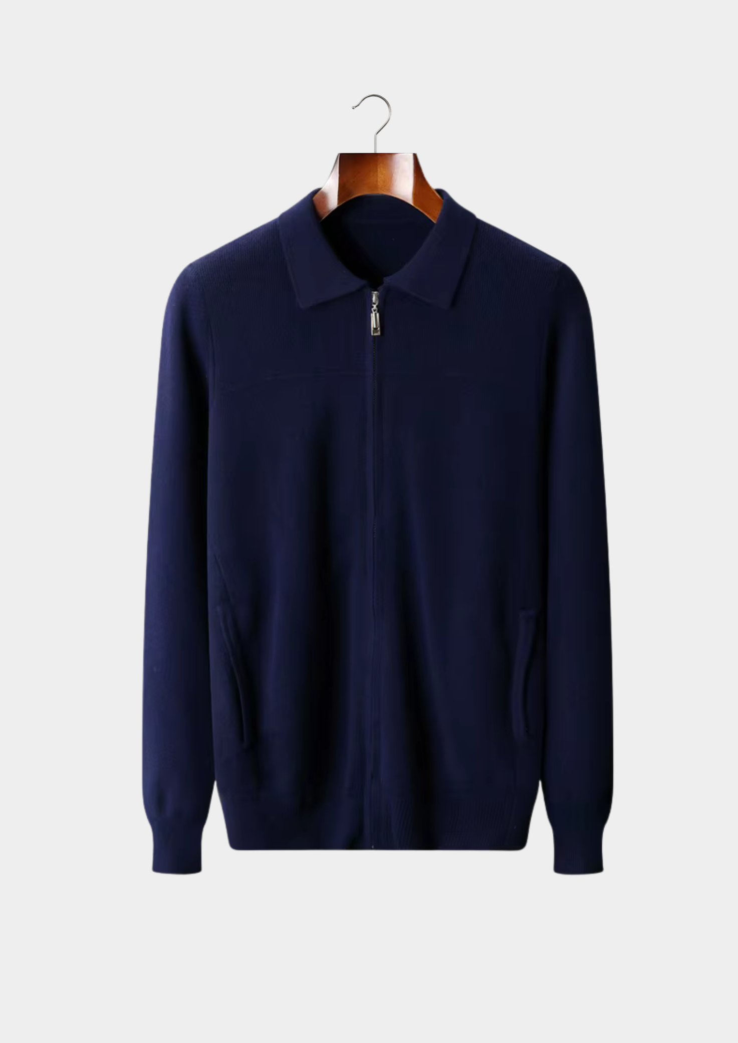 Pure Extra-Fine Merino Wool Ribbed Polo Cardigan