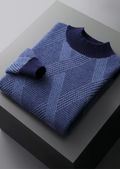 Pure Extra-Fine Merino Wool Two Tone Patterned Mockneck