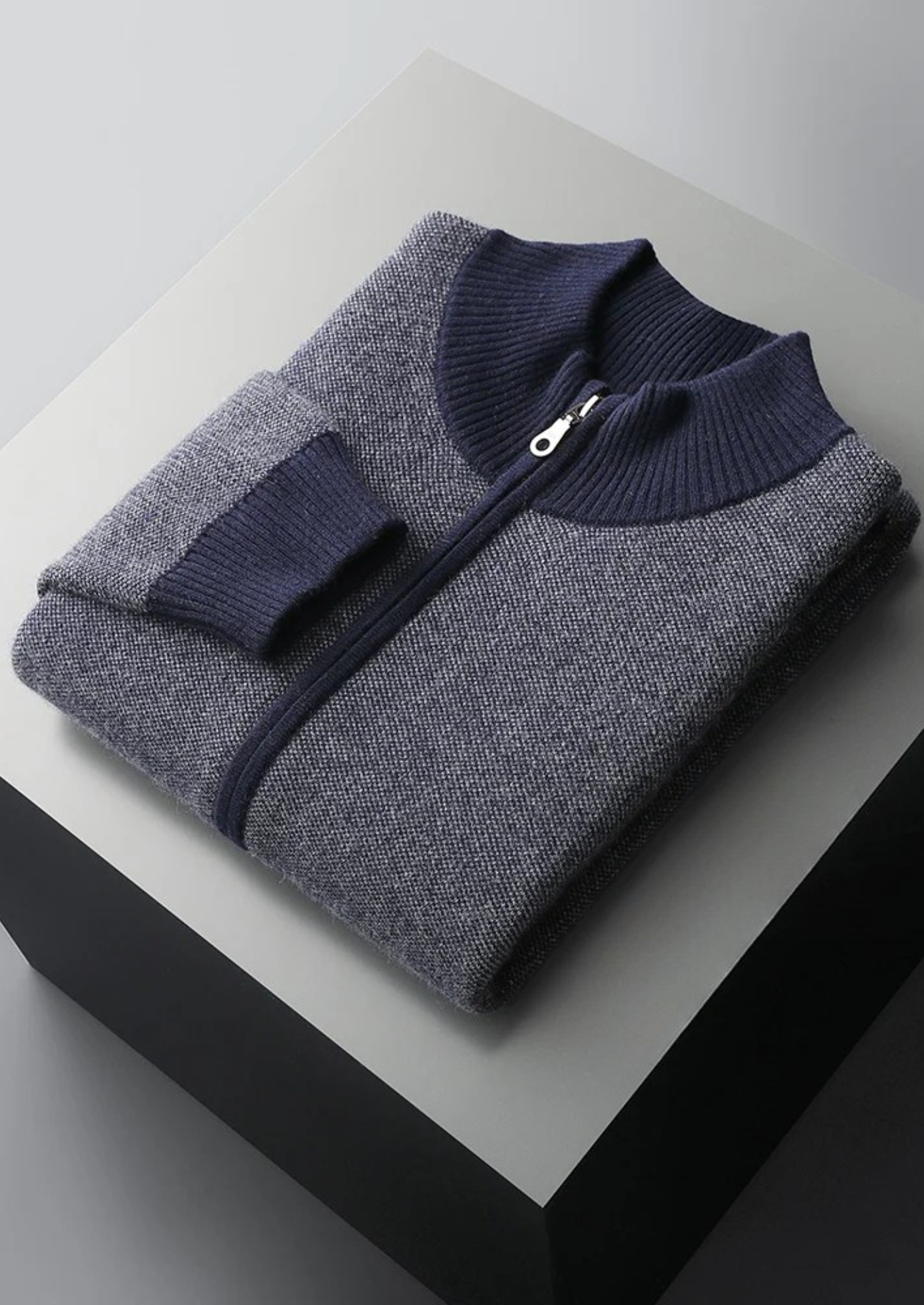 Premium Cashmere Jacquard Zip Cardigan