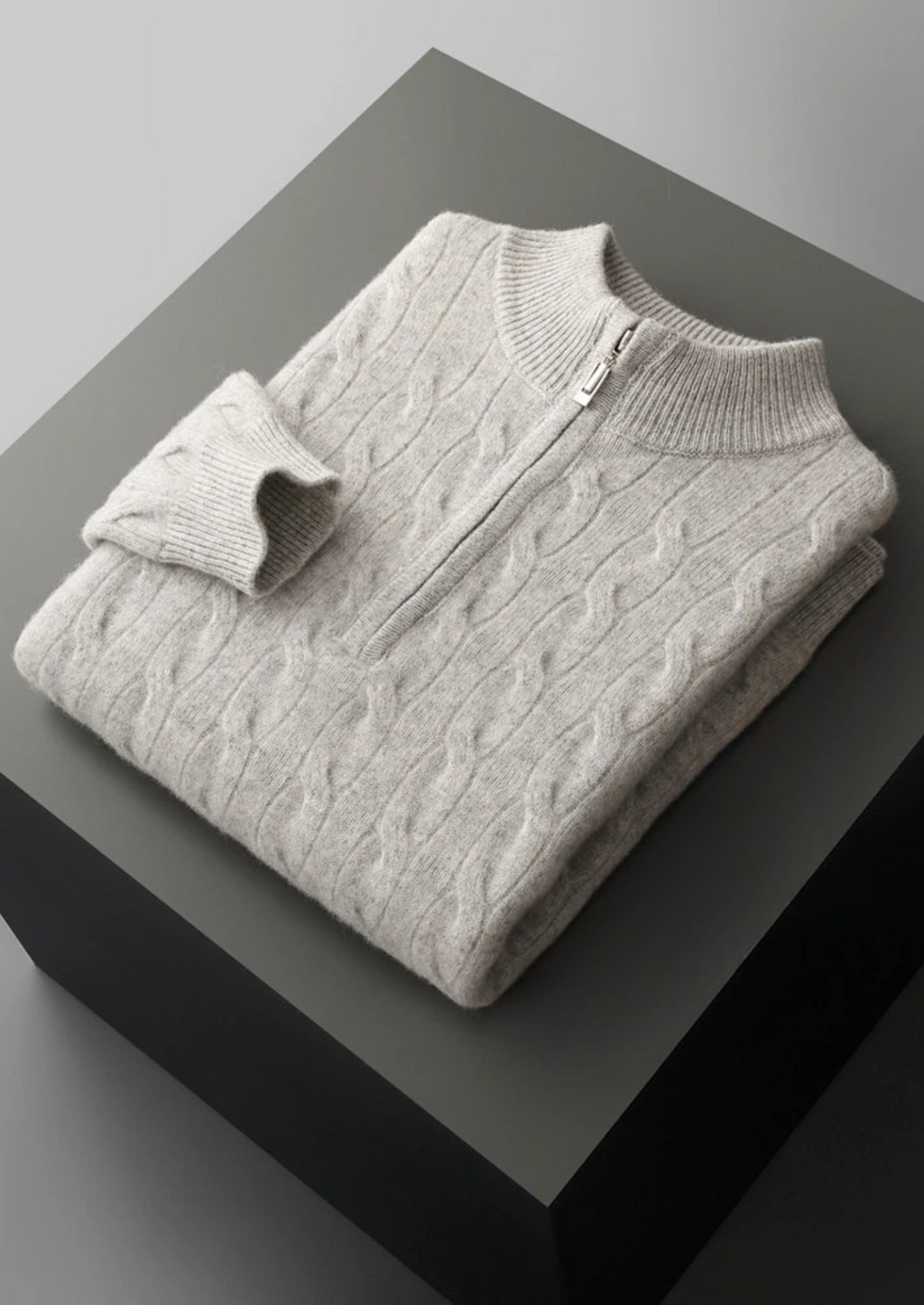 Pure Extra-Fine Merino Wool Cable Half Zip