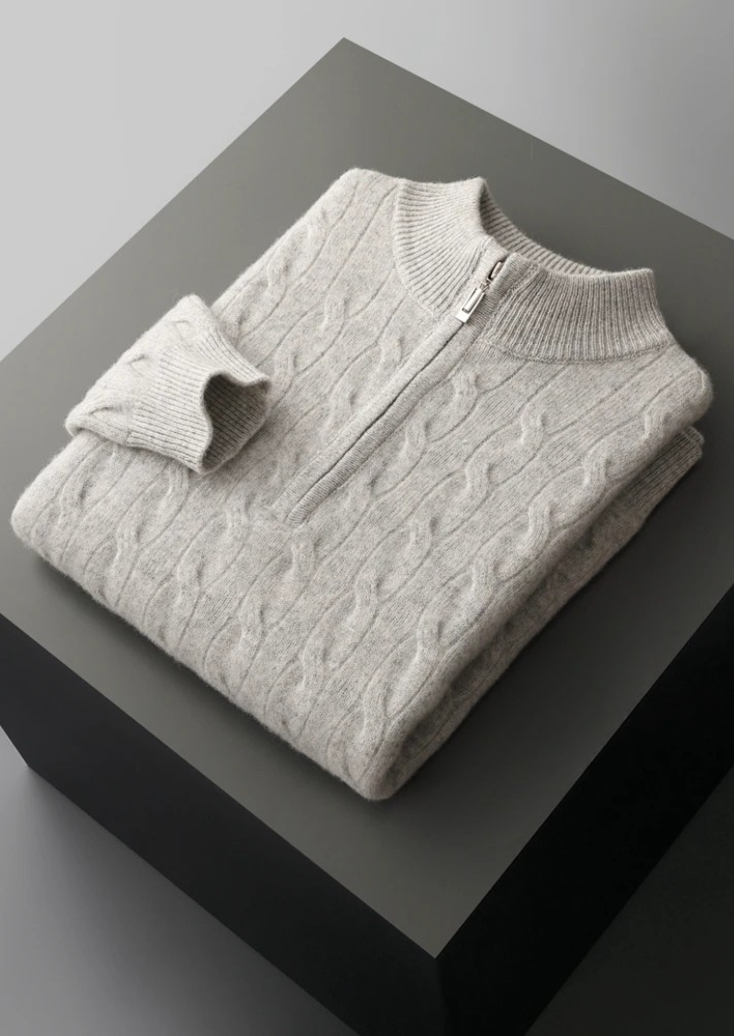 Pure Extra-Fine Merino Wool Cable Half Zip