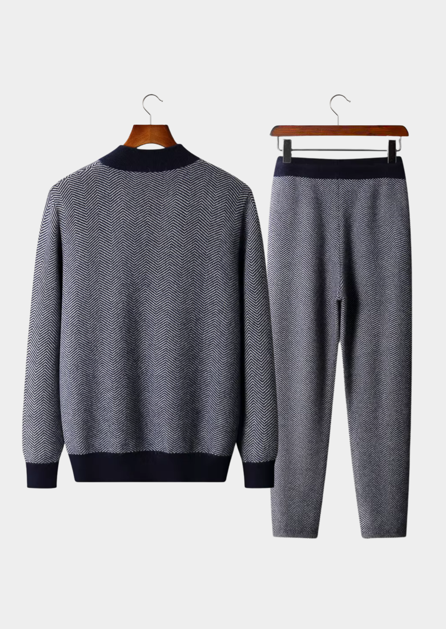 Pure Extra-Fine Merino Wool Navy Blue Herringbone Set