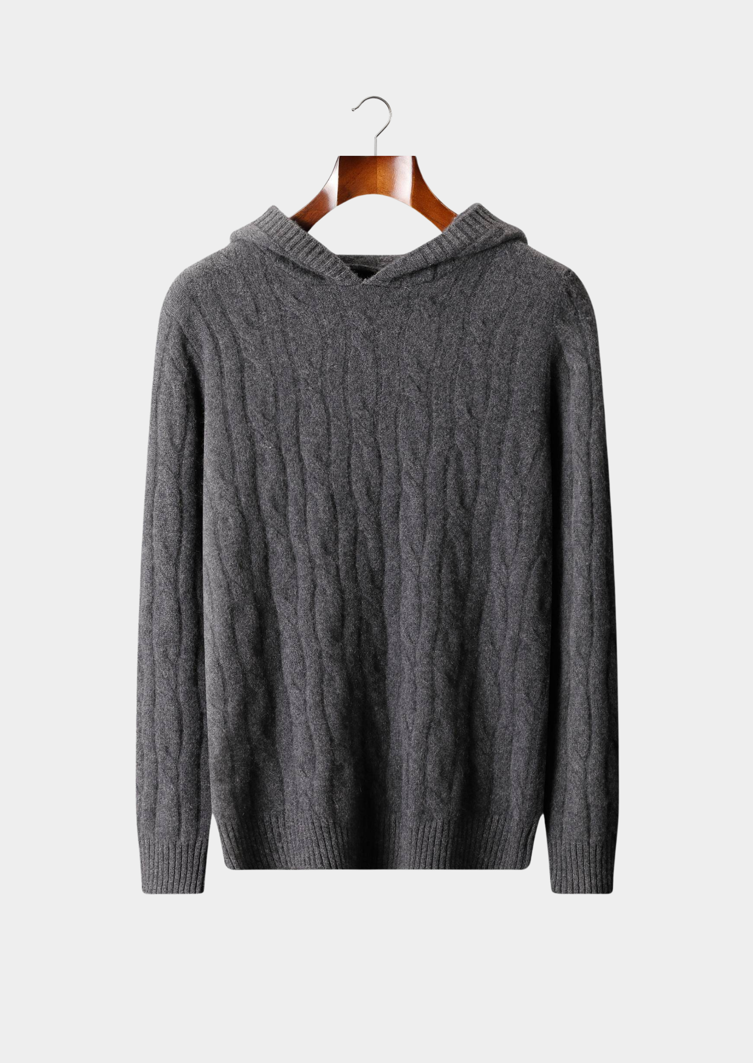 Pure Cashmere Dark Gray Cable Knit Hoodie