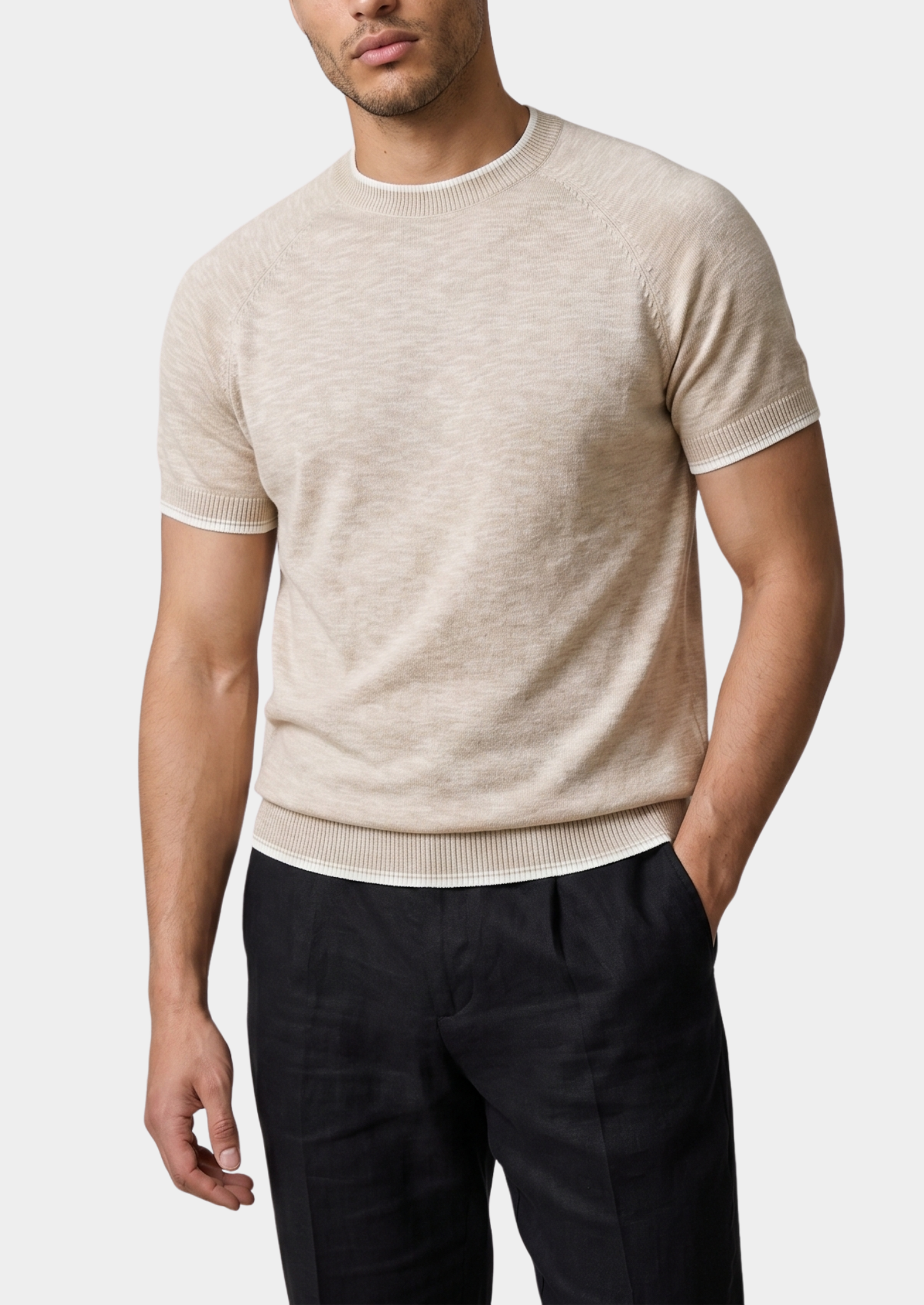 Capri Beige Linen Contrast T-Shirt