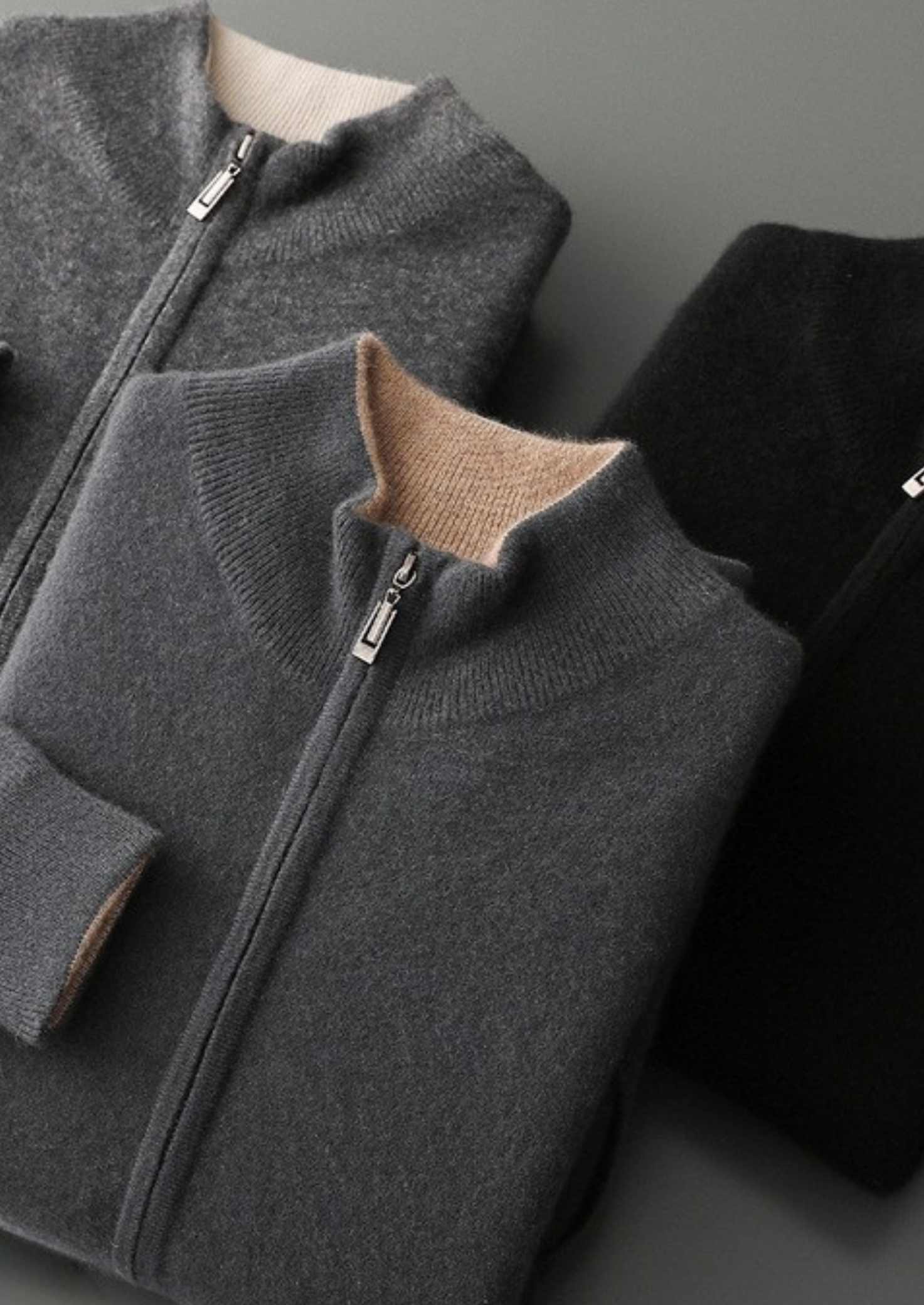 Pure Cashmere Dark Gray Dual Zip Cardigan