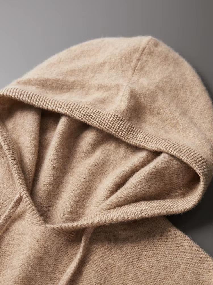Pure Extra-Fine Merino Wool Beige Leisure Hoodie