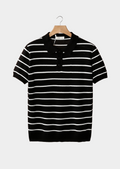 Black Striped Textured Button Polo