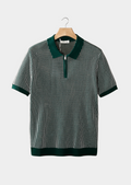 Green Geometric Textured Zipper Polo