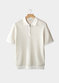 White Geometric Textured Zipper Polo