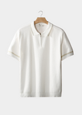 White Contrast Trim Zipper Polo