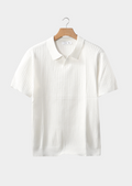 White Ribbed Buttonless Polo