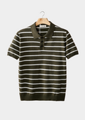 Olive Striped Textured Button Polo
