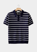 Navy Striped Textured Button Polo