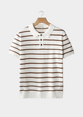 White Striped Textured Button Polo