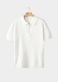 White Ribbed Zipper Polo