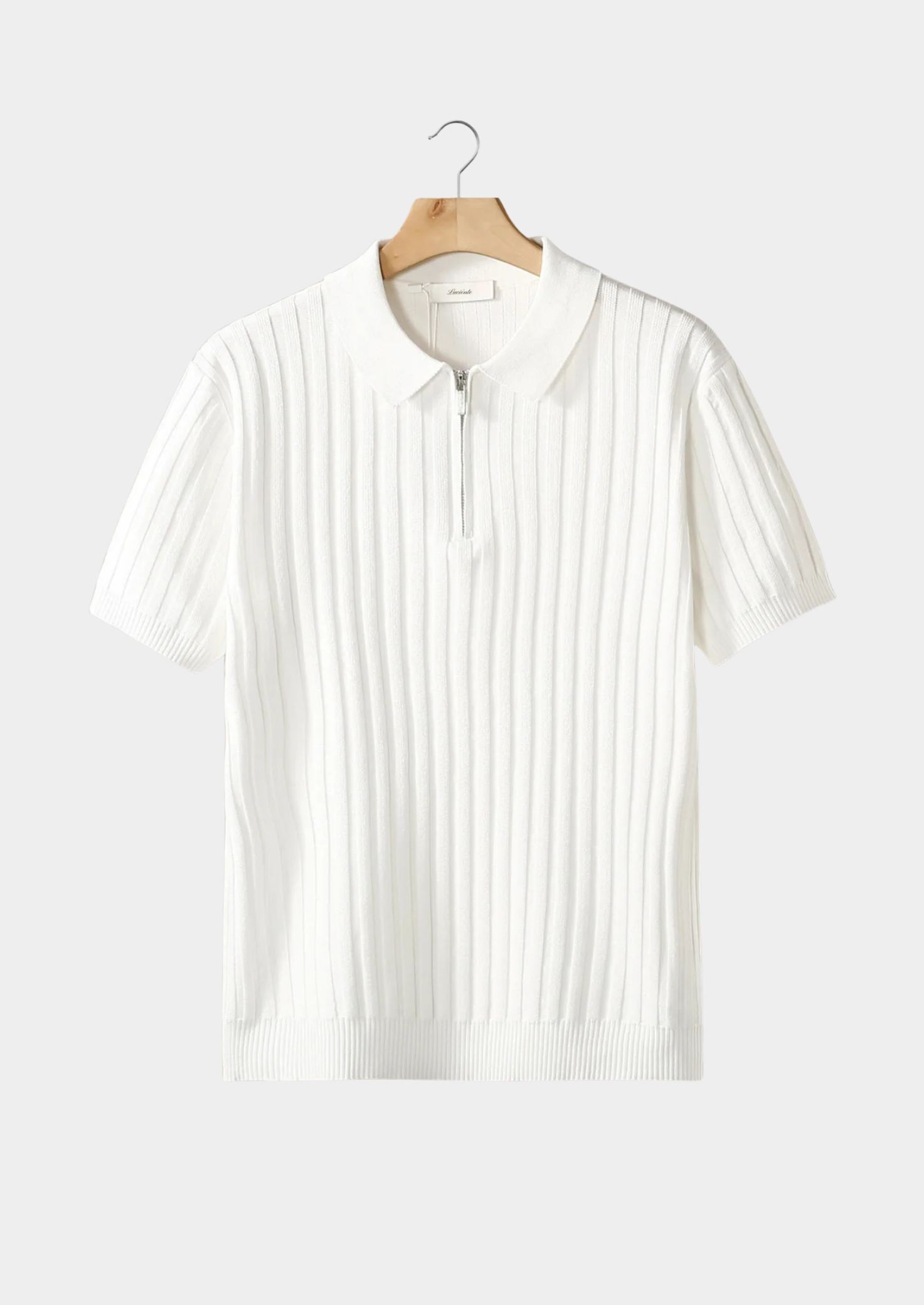 White Ribbed Zipper Polo