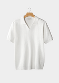 White Open Collar Ribbed Polo