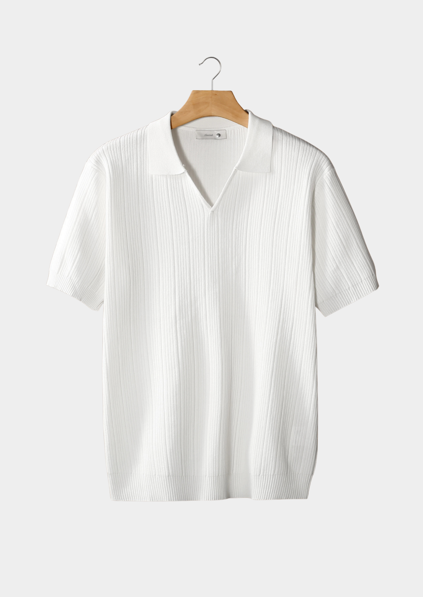 White Open Collar Ribbed Polo