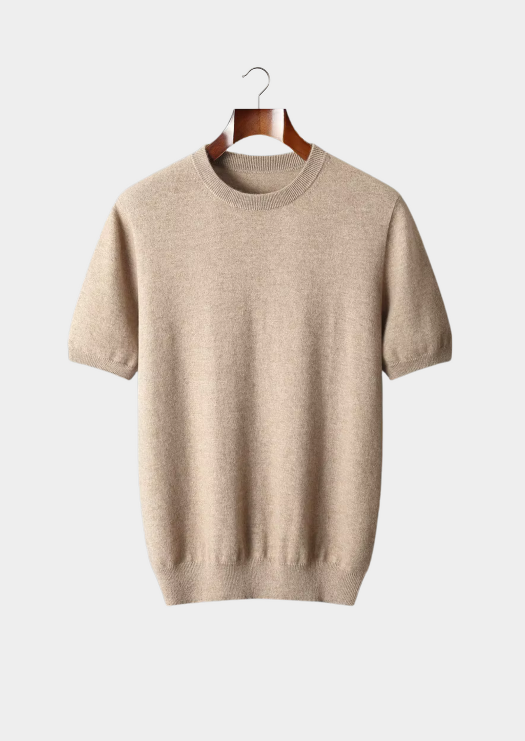 Premium Cashmere Classic Crewneck T-Shirt - Light Beige