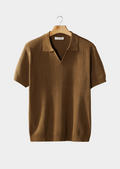 Caramel Open Collar Ribbed Polo